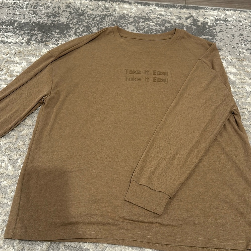 “take it easy” brown long sleeve shirt